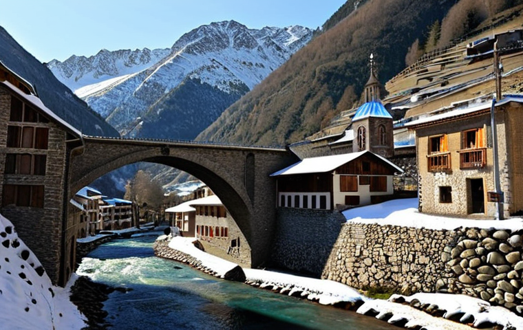 **Prompt 1: Andorran Mountain Resilience & Adaptation**
    "A majestic, wide-angle view of an ancient Andorran village nestled deep within the snow-capped Pyrenees mountains. Traditional, sturdy stone houses and a historic church stand resiliently against the harsh mountain elements. Subtle visual cues of modern, sustainable infrastructure are integrated seamlessly, like a newly built, flood-resistant bridge spanning a clear mountain stream, or a discreet early warning sensor on a hillside. The scene should convey a sense of enduring strength, quiet adaptation, and the harmonious coexistence of human settlement with powerful nature. Emphasize the unique rugged beauty of the Andorran landscape, with a serene yet powerful atmosphere. Photorealistic, high detail, golden hour lighting."