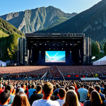 Here are two high-quality image prompts for Stable Diffusion XL, designed to generate professional and safe images based on your description of the Andorra Music Festival: